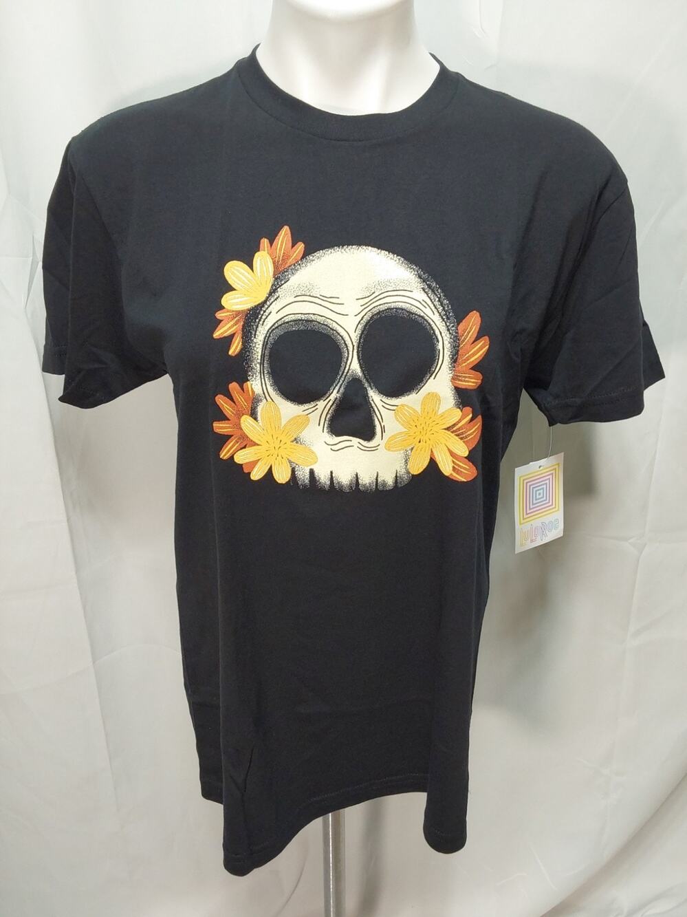 LuLaRoe Rocker T Small Black Skull And Flowers T-Shirt #L228
